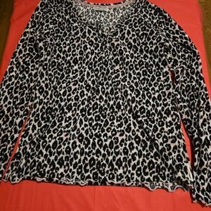 Thalia Sodi Black and Cream Animal Print Long Sleeve Top